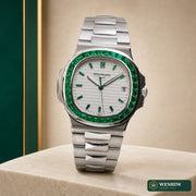Patek Philippe Nautilus Émeraude – Cadran blanc (configuration custom)