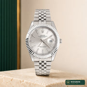 Rolex Datejust 41 – Cadran argent, lunette cannelée, bracelet Jubilee