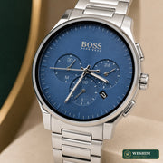 BOSS Multifonction – Cadran bleu, bracelet acier