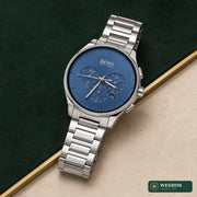 BOSS Multifonction – Cadran bleu, bracelet acier