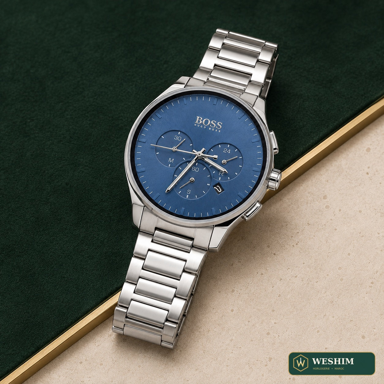 BOSS Multifonction – Cadran bleu, bracelet acier