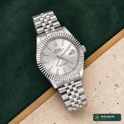 Rolex Datejust 41 – Cadran argent, lunette cannelée, bracelet Jubilee